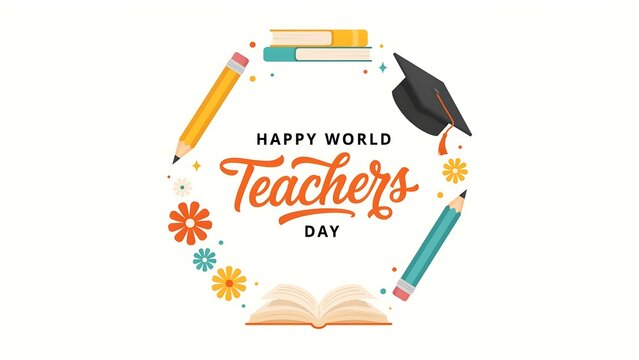 Happy world teachers day illustration with school supplies