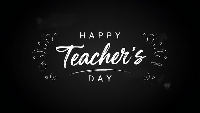 Happy teacher's day chalkboard illustration with decorations