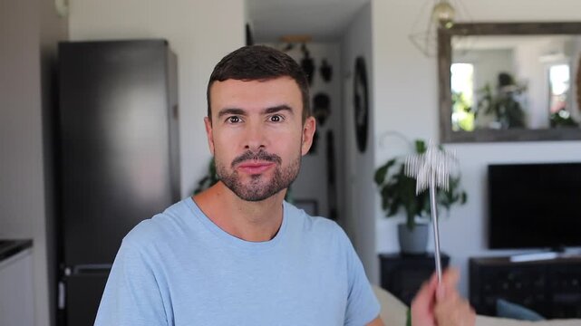 Wizard casting spell using silver magic wand