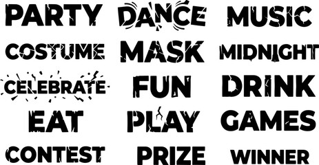 Obraz premium Collection of party celebration word stamps isolated on transparent for halloween