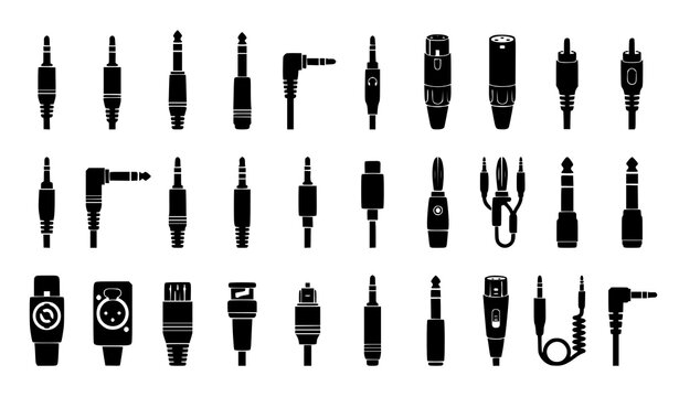 Audio Jack Plug Silhouette Vector Set with Headphone and Microphone Connectors