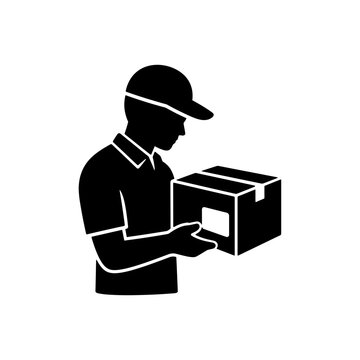 Courier holding delivery package icon