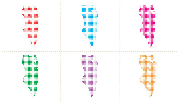 Bahrain map with six different types of dots illustration vector.