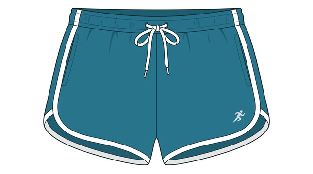 Teal running shorts with white trim flat illustrative style
