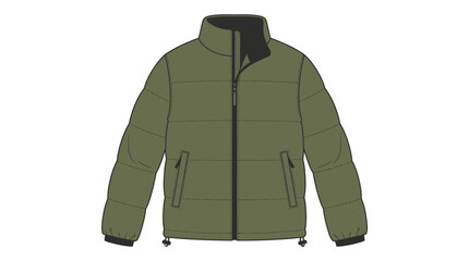 Olive green puffer jacket illustration on a white background © Design Bari