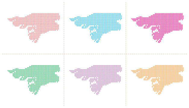 Guinea bissau map outline vector illustration with multiple decorative colored shape fills.
