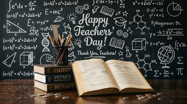 Happy teacher day books stationery academic formulas appreciation for educators