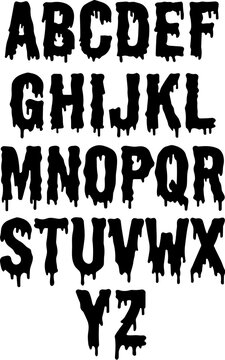 horror font alphabet in black over white