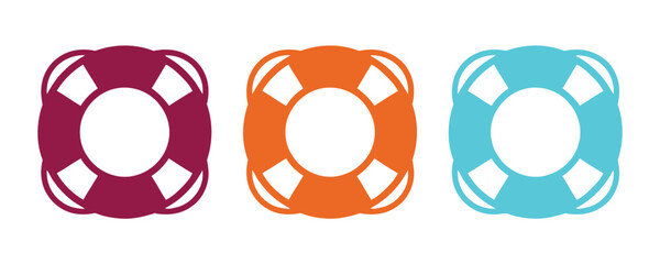 Life buoy ring icons in red orange and blue for sea safety and water rescue concept on transparent background © CleanIcons