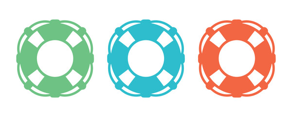 Life buoys icons in green blue and red for water safety and rescue equipment design on transparent background © CleanIcons