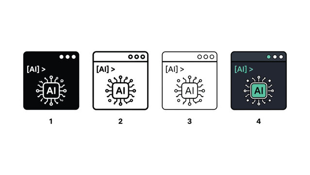 AI icons, artificial intelligence symbols, chatbot logos, neural network graphics