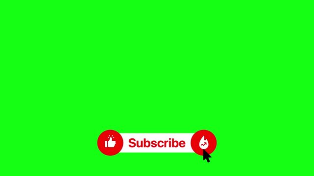 YouTube subscribe button with like icon on green screen background.