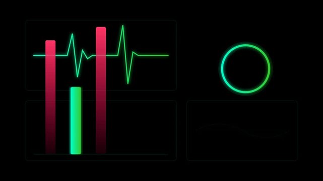 Digital glowing bar chart with data line graph motion graphic 4k video