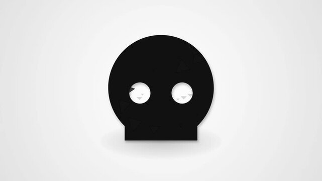Black stylized skull icon with round eye sockets and subtle geometric triangle texture centered on a plain white background for digital security, hacking, or modern creative projects.