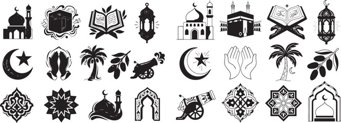 Fototapeta premium Islamic architecture and spiritual ambiance. Serene mosque exterior with domes and minarets at sunset. 
