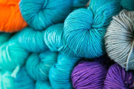 Turquoise Yarn Skeins Close Up
