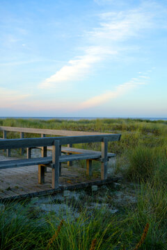 Beautiful view on the Darss Peninsula with rest place in the sand dunes