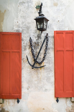 Red Shutters with Anchor and Lantern