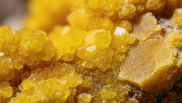 Sulfur Crystal Yellow Volcanic Deposit Mineral Texture Macro Close-Up, Natural Material Background Pattern