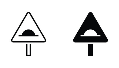 Speed bump road sign vector icon isolated on white Black and white outline line art and solid glyph silhouette © VisionGrafix
