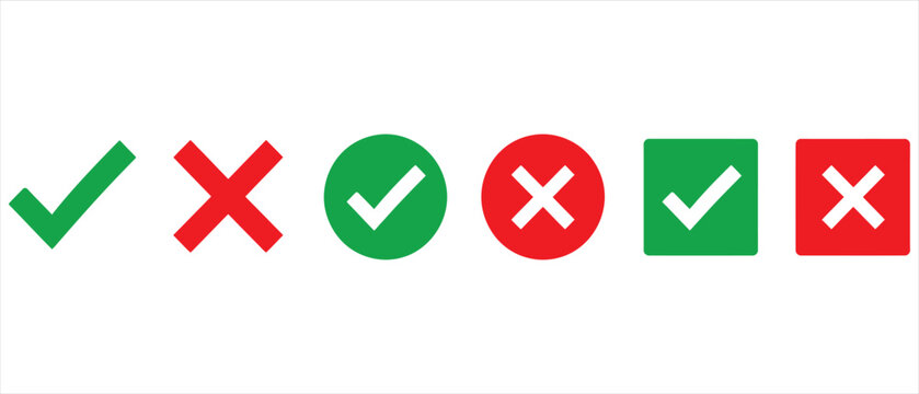 Checkmark and x mark icon set representing correct and incorrect with incorrect interface validation isolated positive negative selection checklist