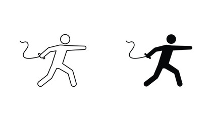 Jump rope person vector icon isolated on white Black and white outline line art and solid glyph silhouette © VisionGrafix