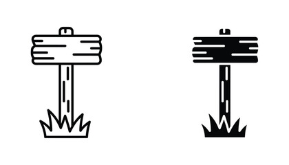 Wooden signpost vector icon isolated on white Black and white outline line art and solid glyph silhouette © VisionGrafix