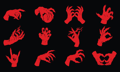 Creepy monster hands silhouette set spooky zombie or devil vector illustration © Avartde
