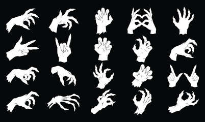 Obraz premium Creepy monster hands silhouette set spooky zombie or devil vector illustration