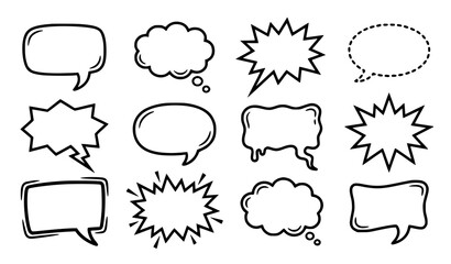 Comic book speech bubble vector set with cartoon explosion thought clouds and conversation text balloons © Surjo