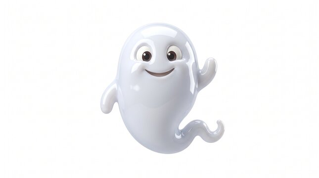 Friendly cartoon ghost waving hello with a happy expression isolated on white background