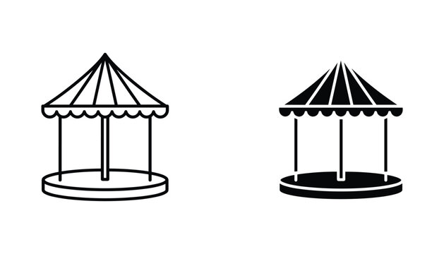 Carousel vector icon isolated on white Black and white outline line art and solid glyph silhouette