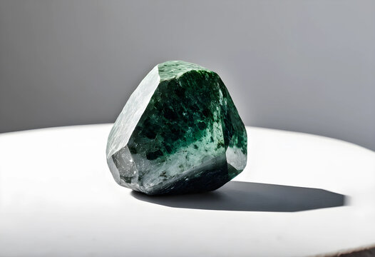 Close-up of polished zoisite stone on white surface