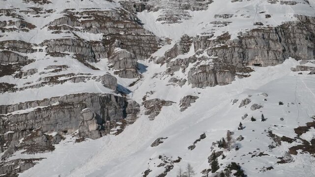 Beauty and fun at the foot of the Montasio plateau. Julian Alps in winter.