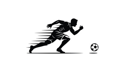 Fototapeta premium Dynamic silhouette of a soccer player running with the ball, depicted with speed lines to emphasize fast-paced movement and agility.