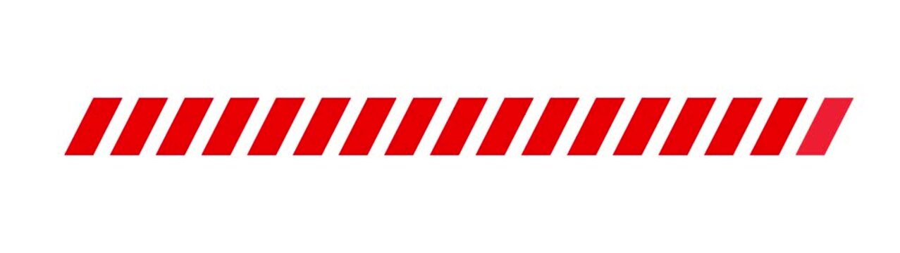 Red diagonal warning stripe bar. Hazard style striped divider for caution, highlights, banners, labels and motion graphics of striped bar