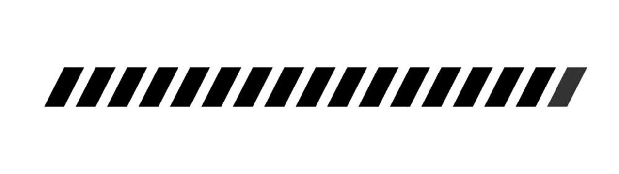 Black diagonal warning stripe bar. Hazard style striped divider for caution, highlights, banners, labels and motion graphics of striped bar
