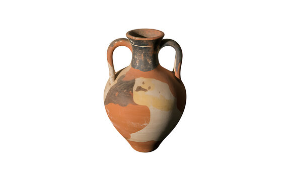 Ancient greek pottery amphora vase with two handles isolated on transparent background