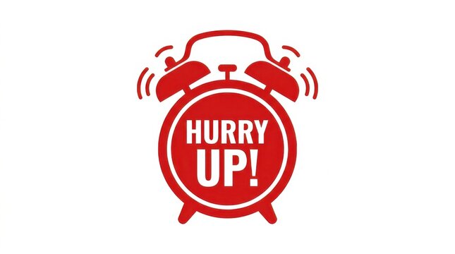 Alarm clock with hurry up text. Time is running out concept.