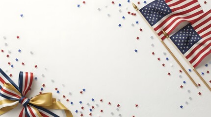Obraz premium Labor day patriotic celebration american flags ribbon and stars on white background