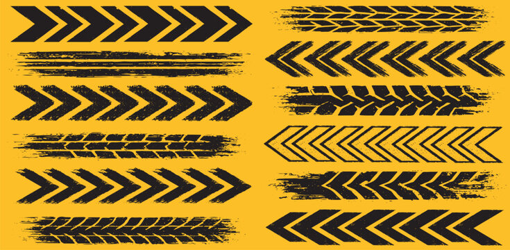 Black Tire Track Arrow Brush Set for Road Warning Grunge 