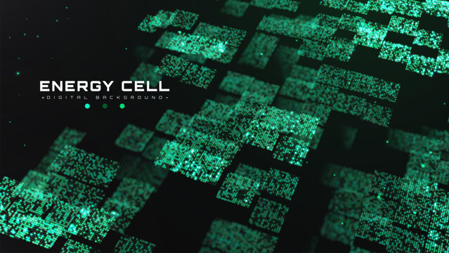 Smart Technology Power Background With Clean Energy Cell System Design Concept. Advance Future Science Grid Glow And Fast Glow Neon Digital Network.