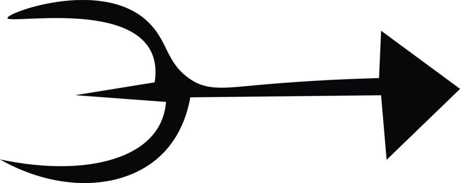 Black trident silhouette pointing right on white background symbol