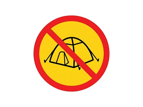 No camping sign. Prohibited tent area icon.