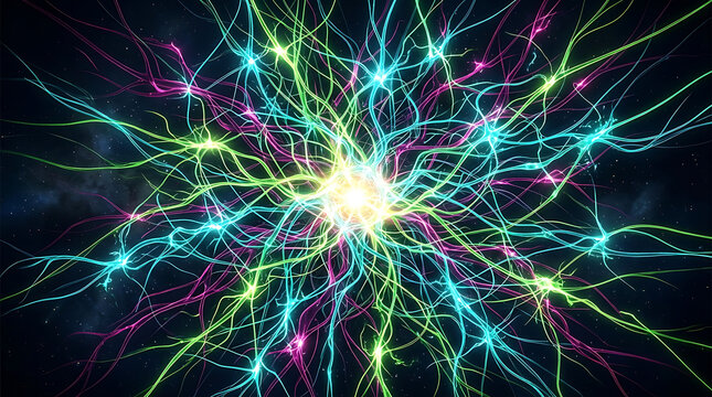 Abstract glowing neural network burst with abstract connection technology structure particle communication intelligence
