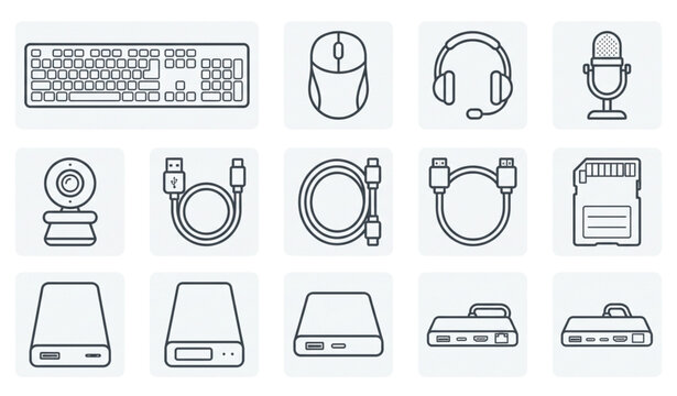 Computer Accessories Outline Icons Vector Pack