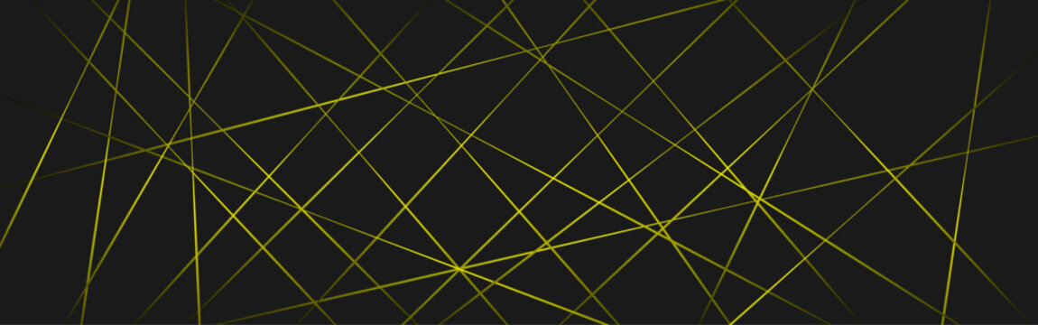 Abstract Neon Yellow Geometric Line Background on Dark Black Surface. Modern Lime Yellow Intersecting Lines Abstract Technology Background.