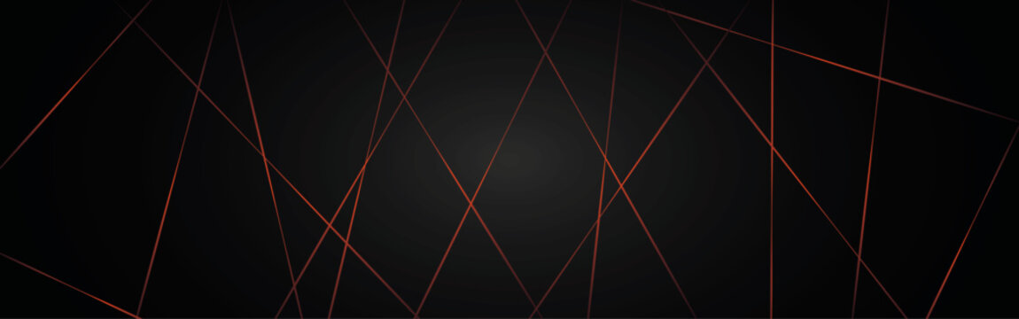Abstract Red Glowing Geometric Line Background on Dark Black Gradient. Modern Neon Red Intersecting Lines Abstract Technology Background.
