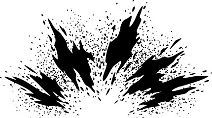 Abstract comic style explosion vector with dynamic black ink splash elements and dramatic debris splatter isolated on white background © Mohammad