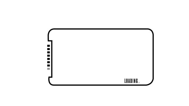 Black outline of a smartphone with loading text on white background mobile phone